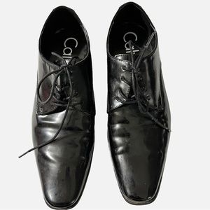 CALVIN KLEIN Black Brody Oxfords Dress Shoes Patent Leather Lace Up Size 12